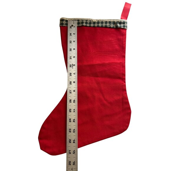 Handmade Vintage Christmas Stockings Red Cotton Green Gingham Trim Holiday Decor - Picture 7 of 8